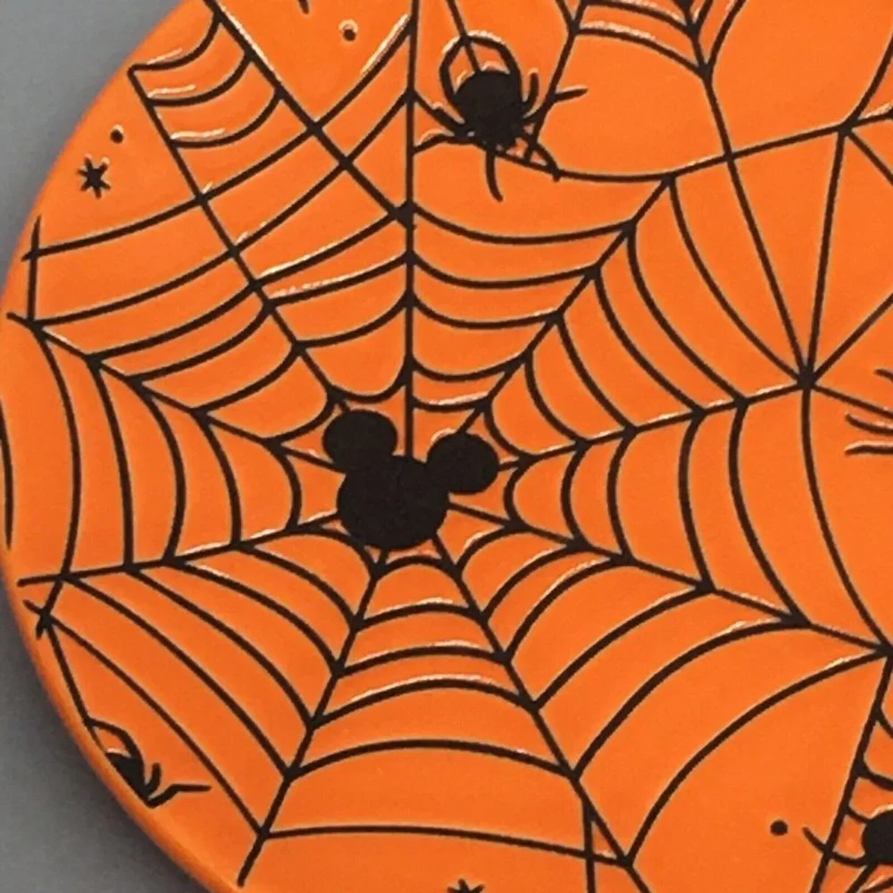x4 Zrike DISNEY Halloween MICKEY MOUSE Orange Spiderweb Plate Set Appetizer NEW